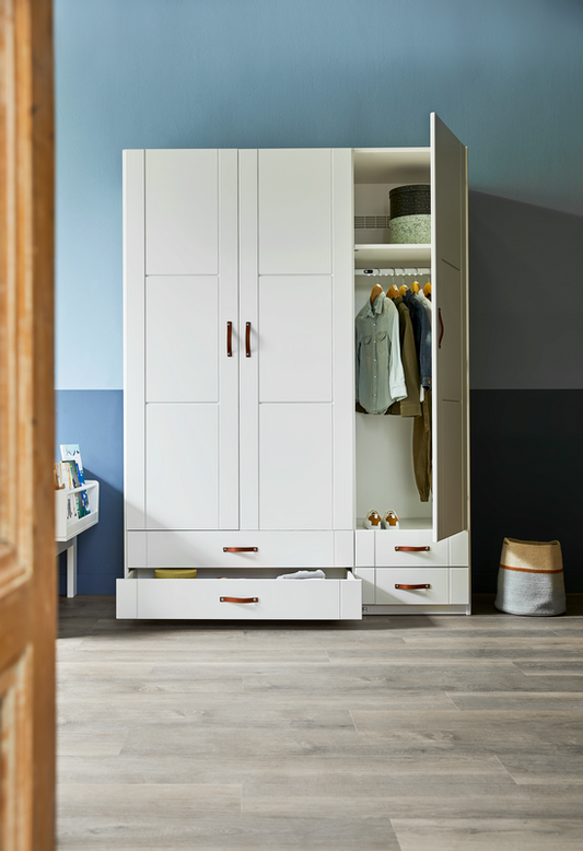 Kleiderschrank 2 Türen, Kleiderstange, Regale  und Schubladen