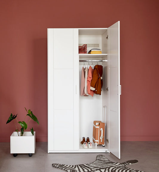 Kleiderschrank 2 Türen, Regalen und Kleiderstange