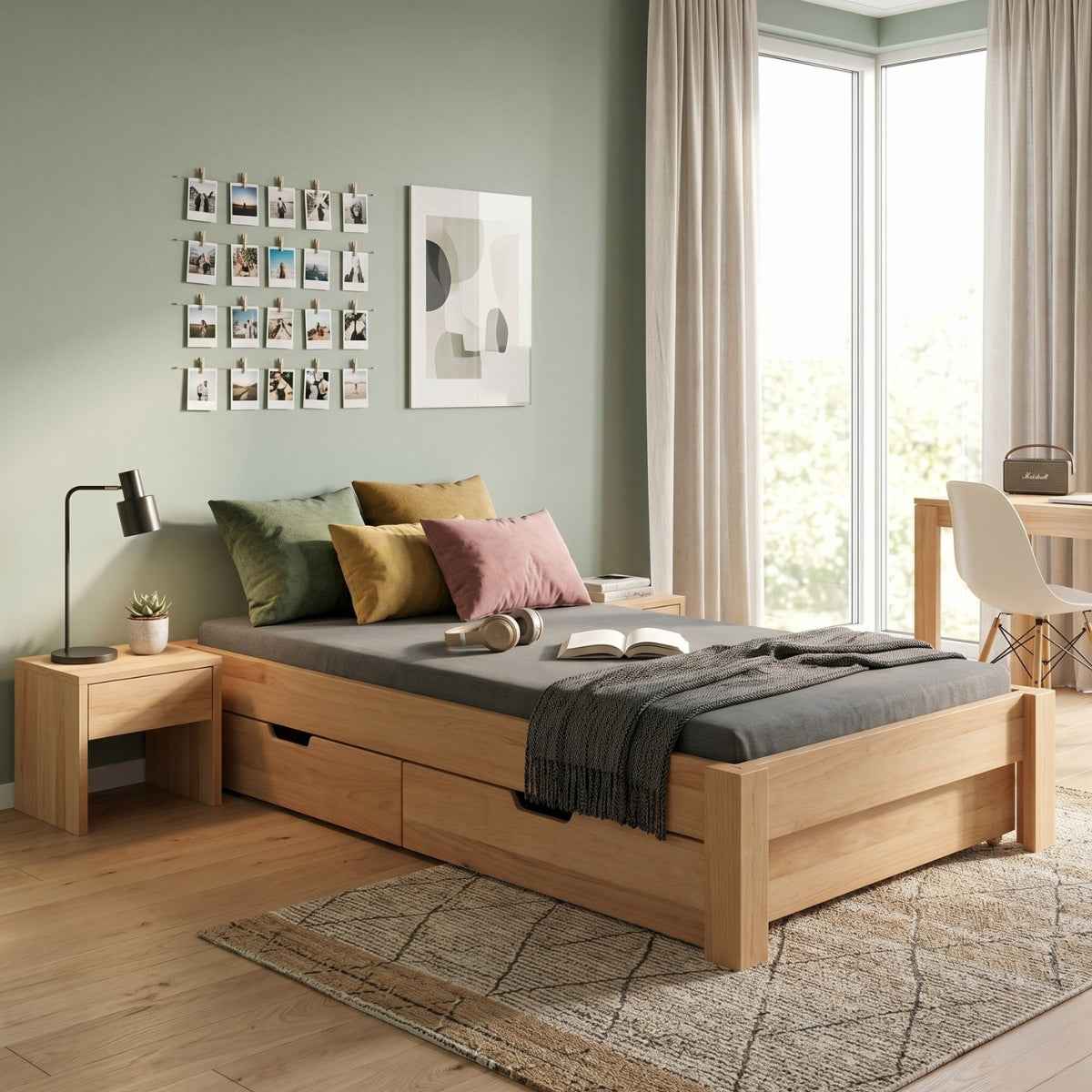 DESTYLE Bett + 2 Schubladen 90 x 200 cm